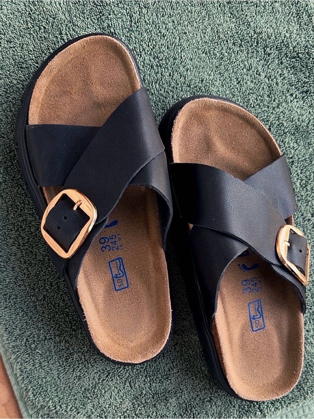 Birkenstock Black & Gold Crossover Slide Sandals-Size 8